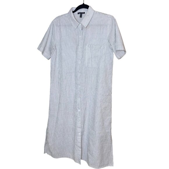 Eileen Fisher Womens Checkered Shirtdress Size XXS White Organic Cotton Ripple - Picture 10 of 10